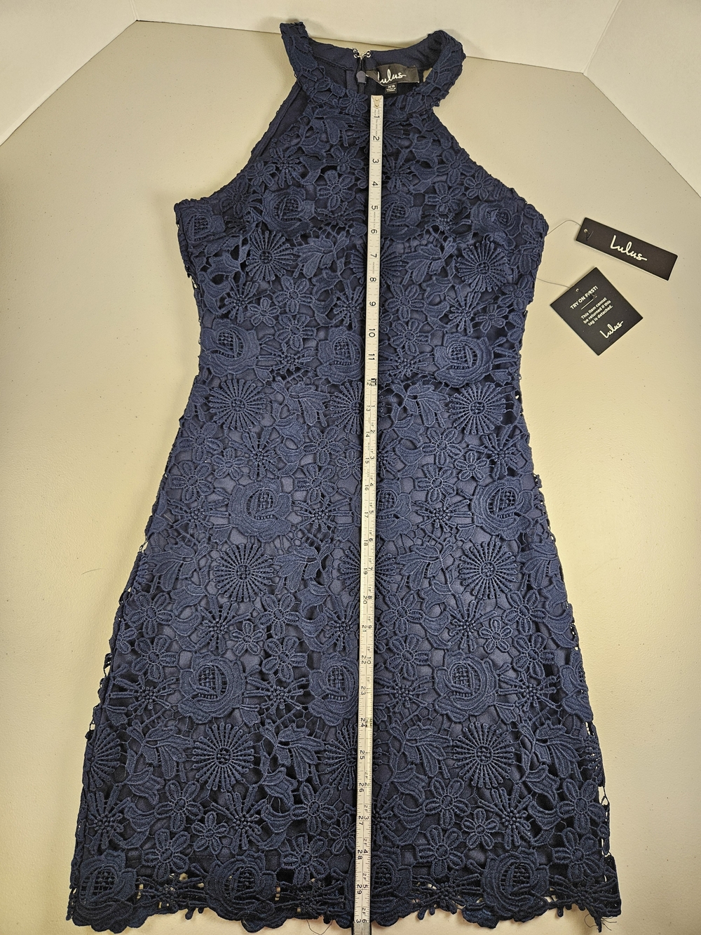 NWT Lulu's Love Poem Dress Women’s XS Lace Mini Crochet Floral Navy Blue - Picture 6 of 10